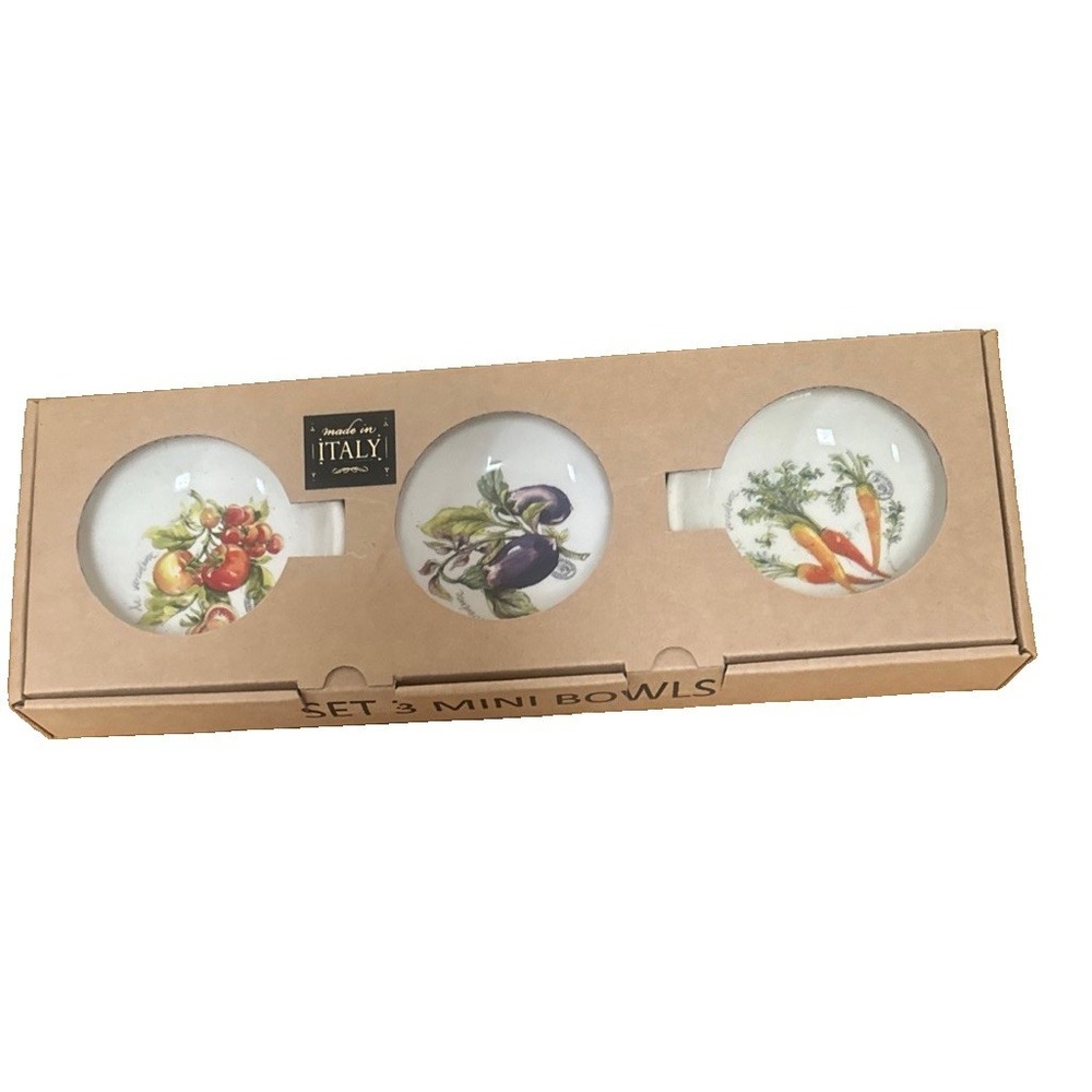 Made In Italy Ceramic Condiment Mini Bowls For Vegetable Motif Set of 3 New